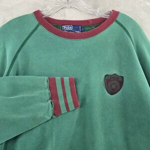 VTG Polo Ralph Lauren Sweatshirt Mens Large Green Maroon Crest Raglan Pullover